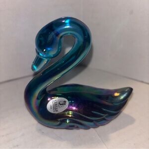 Fenton Iridescent Blue and Purple Glass Swan